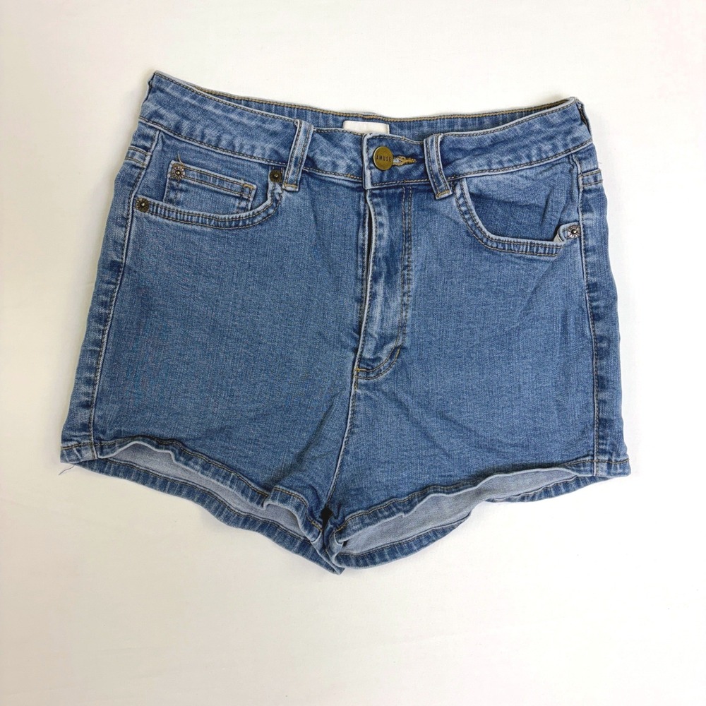 Amuse Society Womens High Waisted Denim Shorts Blue Medium Wash Size 28 Festival